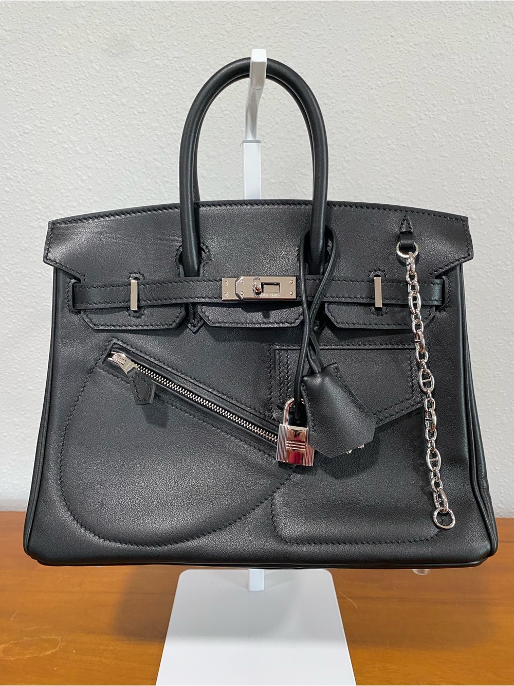 Black Women's Top-Handle Leather Satchel 25cm